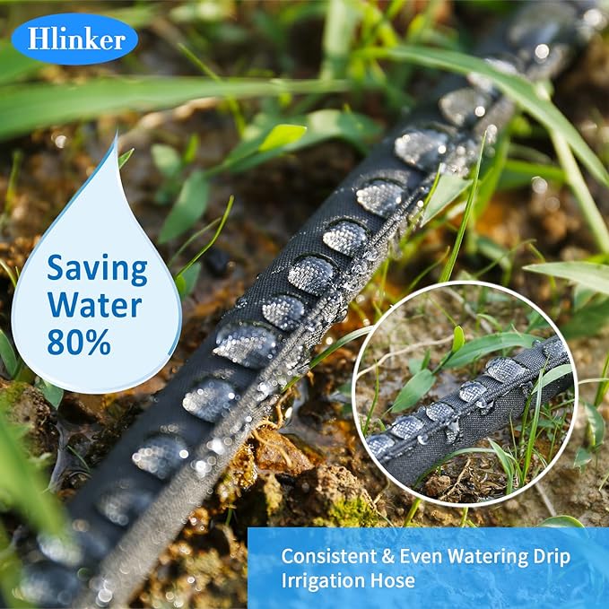 Flat Soaker Hose 75 FT for Garden Beds, 75Ft 1/2" Linkable Consistent Drip Irrigation Hose Save 80% Water, Leakproof Heavy Duty Double Layer Sprinkler Hose