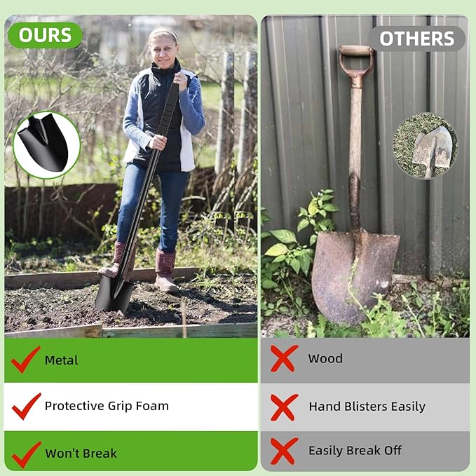 43.7Inches Spade Shovel Small Trench Shovel with Heavy Duty Steel Handle Garden Tools, Small Shovel for Digging Gardening Camping Yardwork Car Shovel, Black