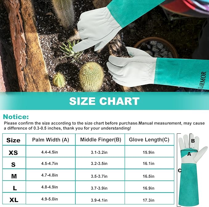 Long Gardening-Gloves Women/Men - Thorn proof Rose Pruning Heavy Duty Gauntlet (X-Small, Green)