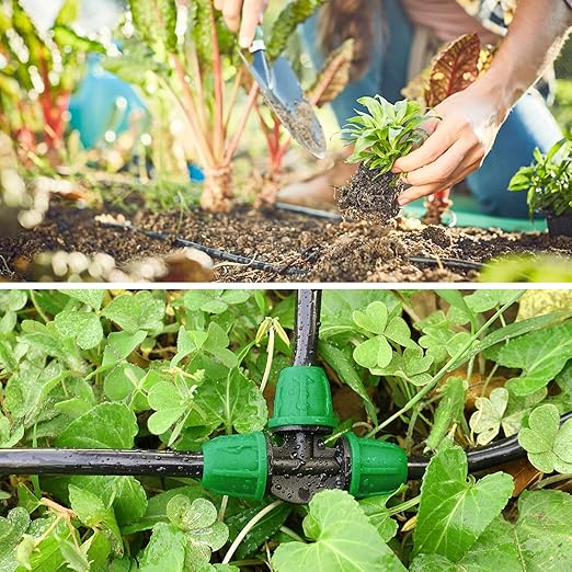 Upgraded 1/4" Drip Irrigation Fittings：50 Pieces Set-20 Couplings 15 Tees 10 Elbows 5 End Plugs, Leak Free Barbed Locked Nut Connectors for 1/4 Inch Irrigation Tubing