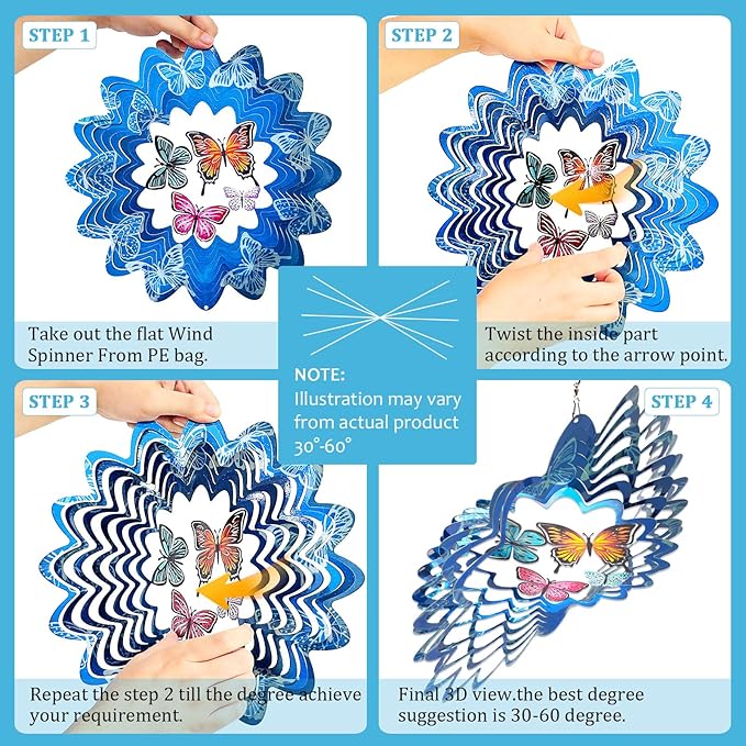 Butterfly Wind Spinners,12In Stainless Steel 3D Wind Spinner for Yard and Garden,Butterfly Gifts for Women Mom Grandma Wife Father,Outdoor & Indoor Hanging Kinetic Yard Art Decorations