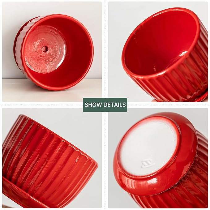 Ton Sin Ceramic Plant Pots - 4/5/6 Inch Red Planters Set of 3 with Drainage Holes and Saucer - Indoor Flower Pots for Plants Ceramic Planters for Indoor Gardening Succulent Pots
