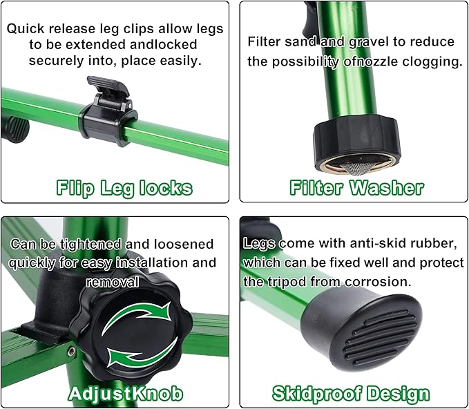 Biswing Impact Sprinkler Head on Tripod Base, Heavy Duty Lawn Sprinkler, 360 Degree Large Area Irrigation, Brass Sprinkler Nozzle & Solid Alloy Metal Extension Legs Flip Locks, 2 Pack