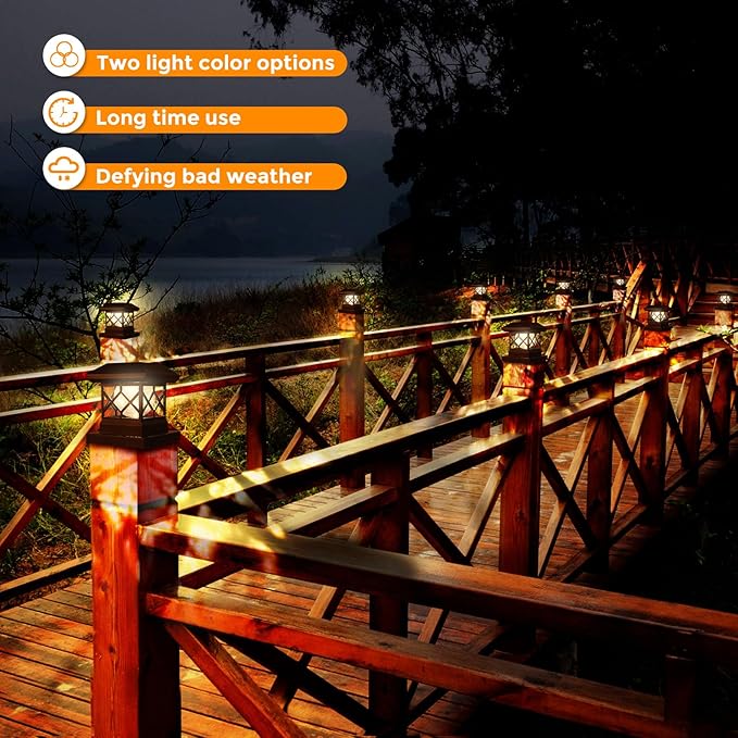 TWINSLUXES Solar Post Cap Lights Outdoor - Waterproof LED Fence Post Solar Lights for 3.5x3.5/4x4/5x5 Wood Posts in Patio, Deck or Garden Decoration Warm Light… (8 Pack)