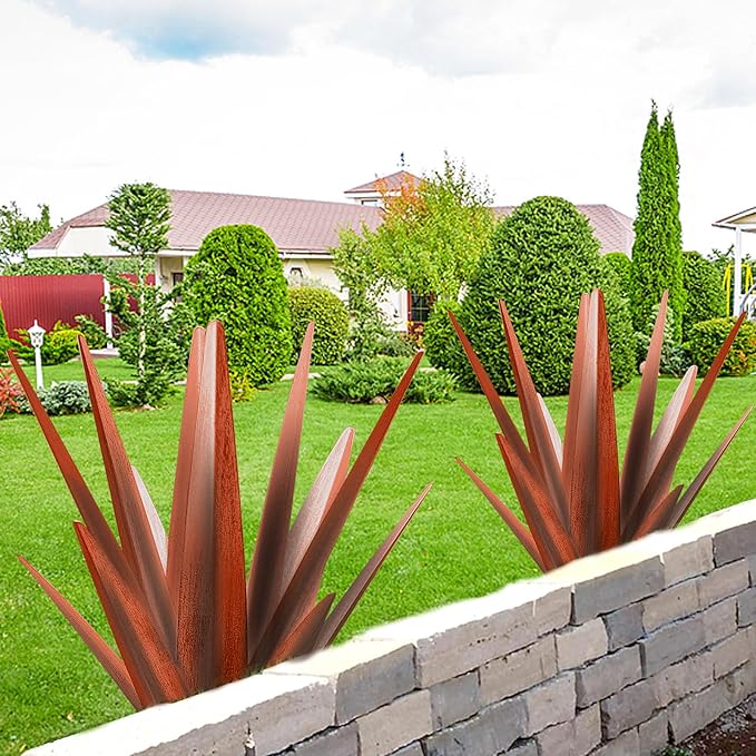 Enlarge Metal Plants Tequila Rustic Sculpture, Outdoor Patio Yard, Home Decor Hand Painted Agave Garden Statue, Outdoor Lawn Ornaments Yard Stakes for Mom Gift (1 Large coppery)
