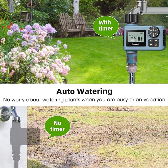 Hose Timer, Water Timer for Garden Hose Faucet, Sprinkler Timer Outdoor, Irrigation Timer with Rain Delay/Manual for Garden/Outdoor Hose, Yard, Lawns, 1 Outlet