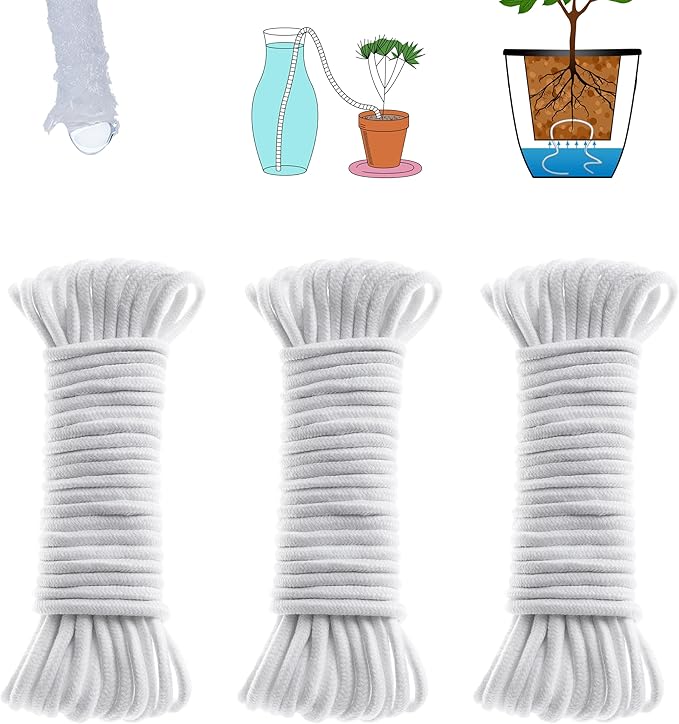 ORIMERC 150 feet 1/4 inch Self Watering Capillary Wick Cord Vacation Plant Sitter Hydroponic Wicking Self-Watering Planter Pot Automatic Water System Device Potted Violet Auto Seedling Waterer Rope
