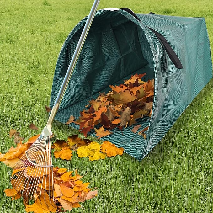Leaf Collector Bag with Lid, Extra large lawn bags leaf bags,Heavy leaf pick up tools leaf loader,Reusable yard garden bags for leaves lawn trash (dustpan-shaped, 53 Gallon/200L)