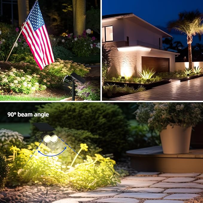 Barrina Solar Spot Lights Outdoor, 360° Horizontal Adjustable, 24 LEDs Solar Spotlights Outdoor Waterproof, 6500K 3 Modes, Solar Powered Garden Lights for Outside Landscape Yard, Auto On/Off, 4 Pack