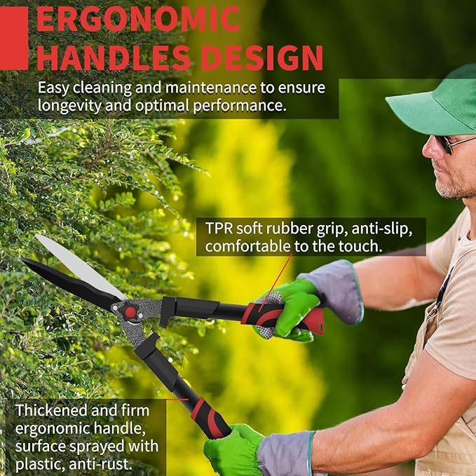 GARTOL Garden Hedge Shears & Clippers, Manual Hedge Trimmer with Comfort Grip Lightweight Handles, High Carbon Steel Bushes Cutter, Ideal for Trimming and Shaping Borders, Decorative Shrubs (23 Inch)