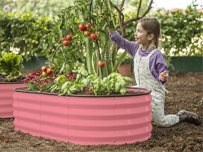 Galvanized Raised Garden Beds Outdoor // 4×2×1 ft Planter Raised Beds for Gardening, Vegetables, Flowers // Large Metal Garden Box (Pink) // Patented Tool-Free Design