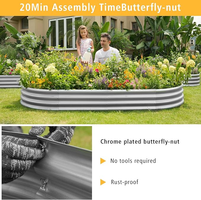 Garden 8x4x1ft Galvanized Raised Garden Bed Kit - Metal Planter Boxes for Vegetables/Herbs/Flowers, Heavy-Duty Steel Outdoor Garden Box with Reinforced Edges(8X4X1FT)
