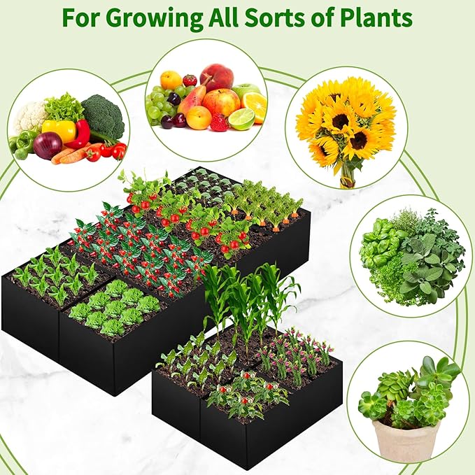 Fabric Raised Garden Bed, Large Garden Grow Bags Rectangle Breathable Planting Containers with 4 Grids Reusable Heavy Pot Garden Tools for Vegetables Flowers Plants (6ft x3ft x1ft, 128 Gallon Vol.)