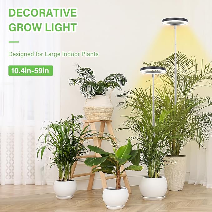 LBW Plant Grow Light, 72 LEDs Full Spectrum Grow Lamp for Indoor Plants, Brightness Adjustable Plant Light with Auto 4/8/12H Timer, 10.4”-59” Height Adjustable, Ideal for Large Tall Plants, Black