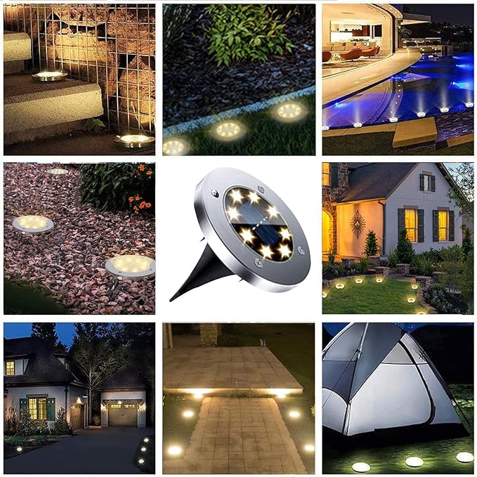 Solar Ground Lights, Waterproof Solar Garden Lights, Upgraded Outdoor Garden Waterproof Bright in-Ground Lights, Landscape Lights for Pathway,Yard,Deck,Lawn,Patio,Walkway (8 Pack Warm Light)…
