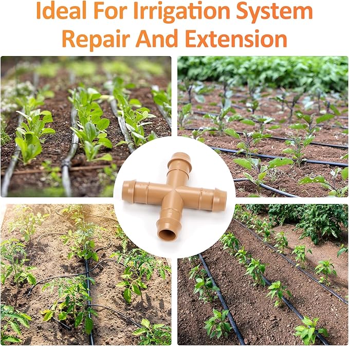 16 Pieces Drip Irrigation Cross Fittings, 1/2'' Drip Line Barbed Cross Tee Connectors for 1/2 Inch Irrigation Tubing 4-way Cross for Garden Drip Sprinkler Systems