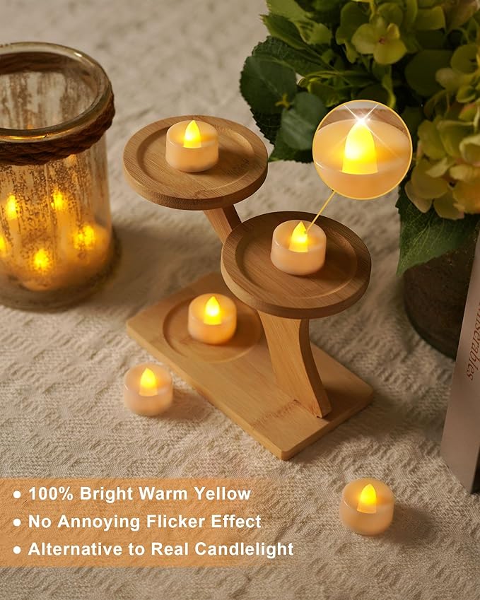 BEICHI Flameless LED Tea Lights - 100 Pack Battery Operated Flickering Fake Candles for Wedding, Halloween, Christmas & Diwali - Warm Yellow