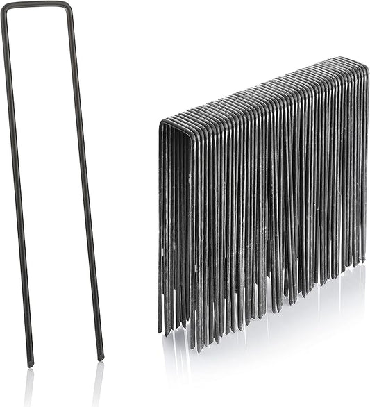Pack of 50 x 6''/150mm U-Shaped Multi-Purpose Steel Garden Securing Pegs - Ideal for securing Weed Fabric, Landscape Fabric, Netting, Ground Sheets and Fleece - Made of 2.9mm Steel Wire
