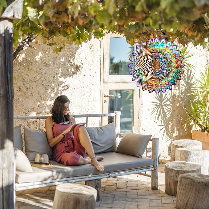 Wind Spinners Outdoor Mandala Lucky Clover,Wind Spinner Lucky Gifts for Women/Mother/Father/Men,Stainless Steel Kinetic 3D Wind Spinner Outdoor&Indoor Decoration Yard Art Garden Decor