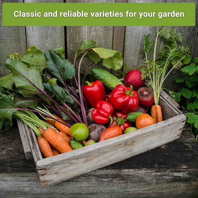 Sow Right Seeds - Classic Vegetable Garden Seed Collection for Planting - Non-GMO Heirloom Broccoli, Cabbage, Carrot, Cucumber, Eggplant, Kale, Lettuce, Tomato, Peppers, Zucchini, and More