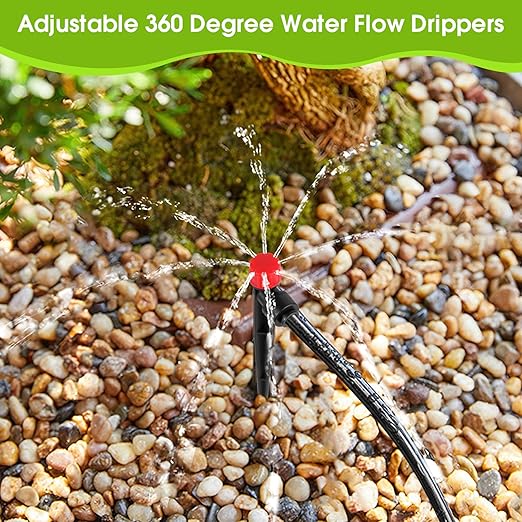 30 Pcs Drip Irrigation Emitters with Stake - Adjustable Drip Emitter Stream for 1/4" Drip Line Irrigation Tubing - Drip Irrigation System Parts Drippers Sprinkler Heads for Garden Watering System -Red