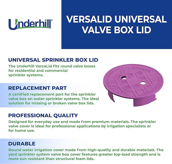 Underhill Sprinkler Valve Round Box Lid, VersaLid 10 Inch Universal, Cover for Automatic Irrigation System, Purple, VL-10P-4, 4 Pack