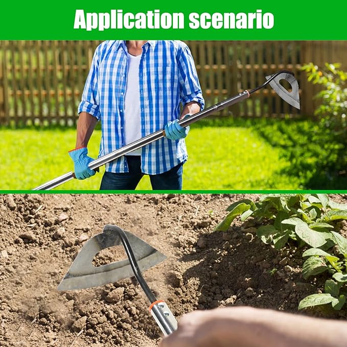 Hoe Garden Tool,All-Steel Hardened Hollow Hoe Heavy Duty Action Hoe with 55 Inch Adjustable Handle Scuffle Garden Hula Hoe with Rake for Backyard Weeding,Farm Planting (1 Pack Long Handle Hoe)