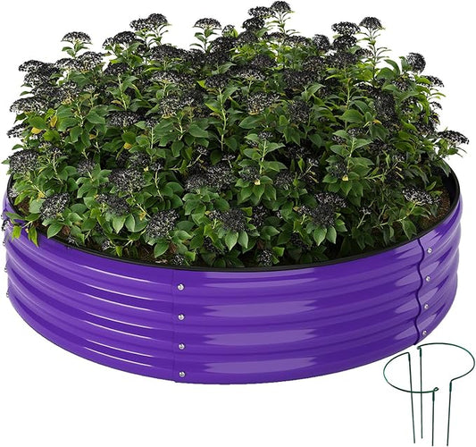 Galvanized Metal Planter Round Raised Garden Bed Kit for Gardening Outdoor，2x2x1ft Planter Grow Garden Box Raised Flower Bed，Round Galvanized Planter Outdoor Metal Fire Pit Ring