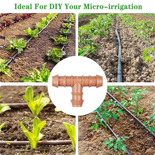 Drip Irrigation Barbed Tee：30 Pack Drip Irrigation Tee Parts Fits for 1/2 Inch Drip Irrigation Tubing 17mm 0.600" ID Tee Connectors for Patio Lawn Garden