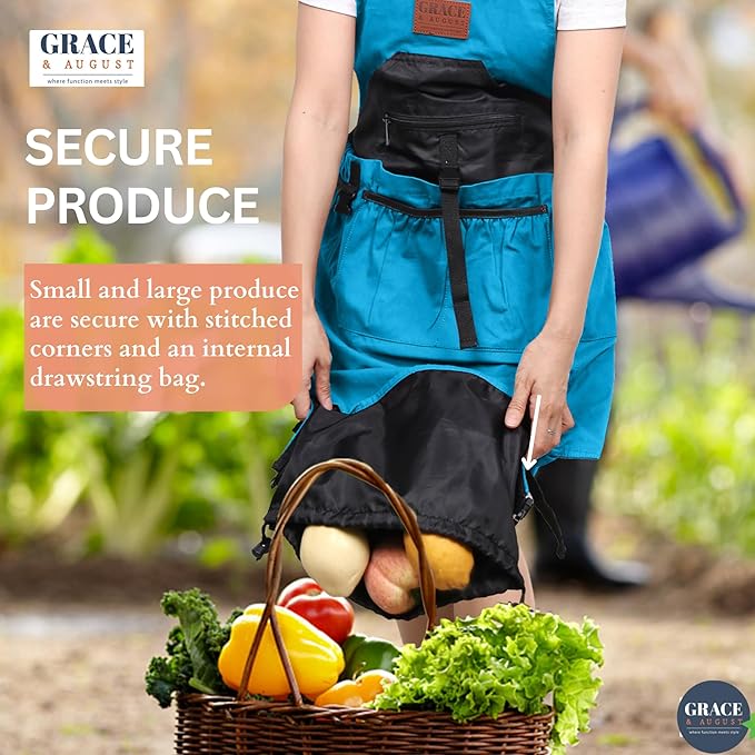 Gardening Apron with Pockets for Women & Men - Garden Apron 7 Pockets & Internal Drawstring Bag - Great Gift