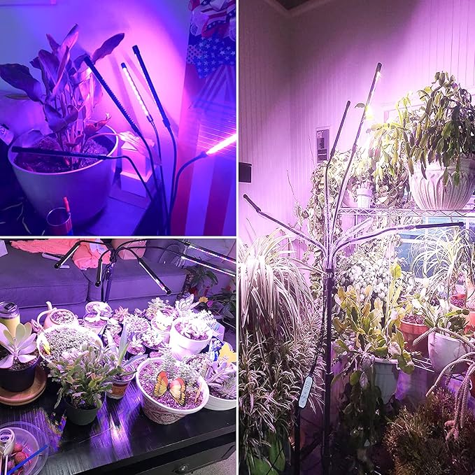 wolezek Grow Lights for Indoor Plants, Full Spectrum LED Plant Grow Light with Adjustable Stand and Sturdy Clip, 5-Heads Plant Light with Auto 6/12/16H Timer, 3 Light Modes, 5 Levels Dimmable