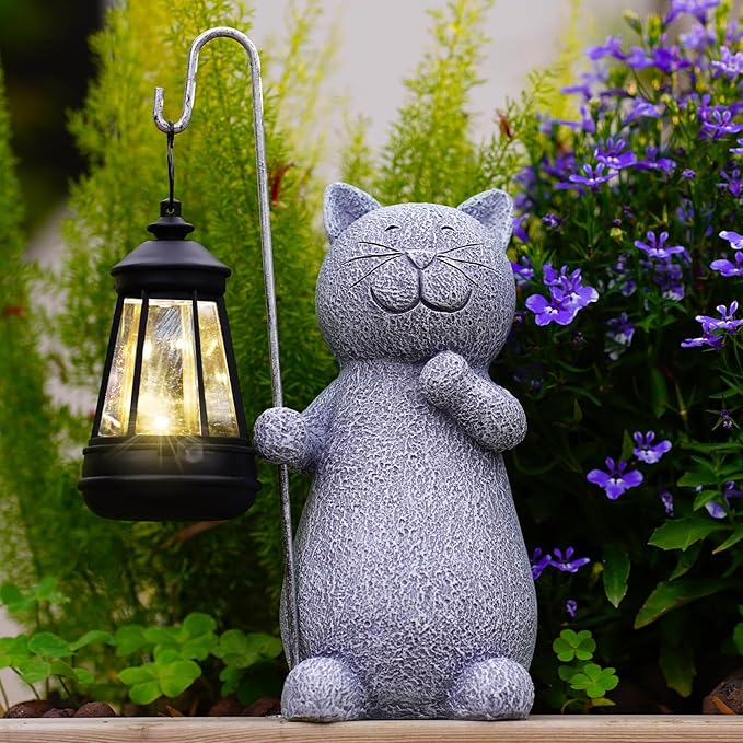 Garden Decor Solar Statues for Mom Grandma Birthdays for Women Sister Wife Lady - Front Patio Balcony Yard Art Lawn Ornaments Porch Outdoor Outside Decorations (Cat)