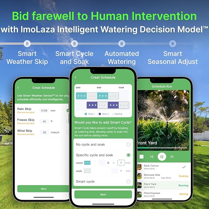 ImoLaza ET Master 4th Gen Smart Sprinkler Controller: Upgraded 4-Zone WiFi Irrigation Controller with Automated Watering, App Control, Smart Weather Skips and Fault Alerts