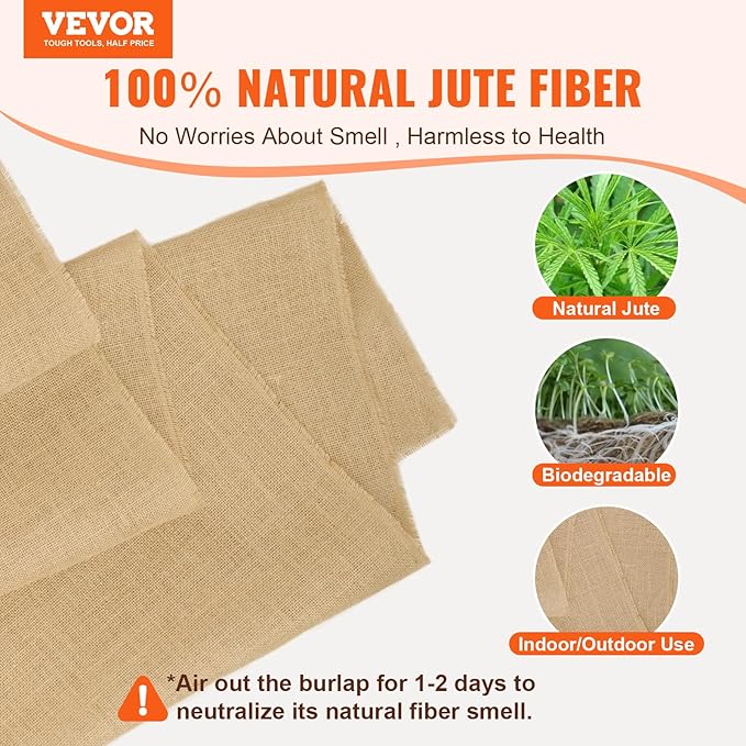 VEVOR Burlap Fabric Roll, 40” x 300 ft High Density Natural Jute Fiber Material for Outdoor Plant Care, Tree Wrap Roll, Decor, DIY Crafts, Wedding, Garden Weed Barrier, Plants & Trees Winter Covering