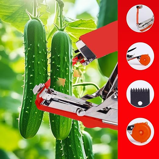 Plant Tying Machine Taper Tool Garden Plant Tape Tool for Grapes, Raspberries, Tomatoes and Vining Vegetables, Comes with 21Rolls of Tapes and 1 Box of Staple (Orange)