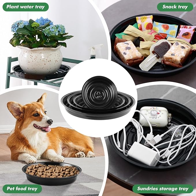 20 Pack 8 Inch Plant Saucer, Black Plant Saucers for Indoors No Holes, Plastic Plant Saucer for Plant Pots Plant Water Catcher Tray, Small Flower Pot Saucers Bulk Plant Drip Trays for Potted Plants
