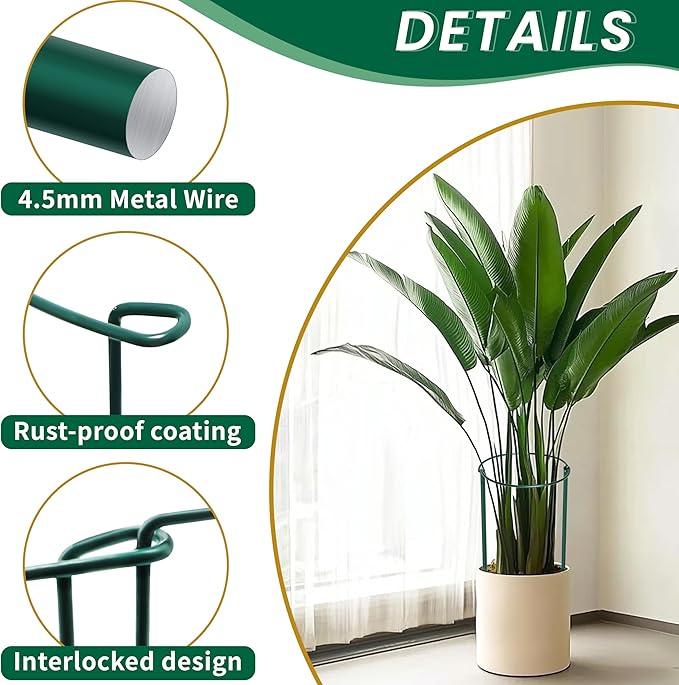 TCBWFY 10 Pack Plant Support Stakes for Peony,10" Widex24 High Heavy Duty 4.5mm Peony Cages and Support,Metal Peony Supports for Outdoor Indoor Plants,Plant Supports for Peony