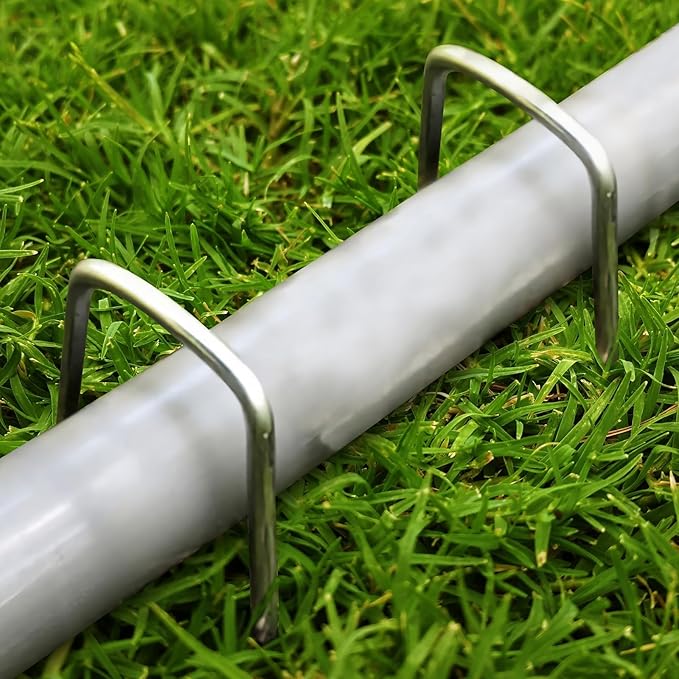 Landscape Staples Galvanized Garden Stakes,4 inch 100pack 12 Gauge Heavy Duty Garden Pins for Fences, Lawns, Weed Barriers and Landscape Fabrics, Irrigation Hose,Yard Lawn, Landscape Fabric