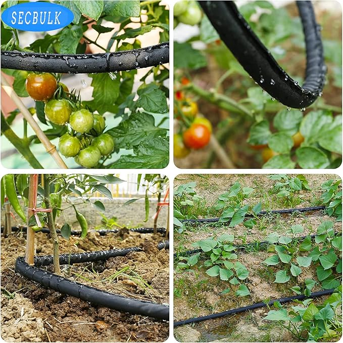 2025 Flat Soaker Hose 200 ft with Stakes for Garden, 50ft x 4 Linkable Drip Hose Diy Garden Irrigation System Saving 80% Water, Dual-layer Leak-free Design Water Hose with Holes