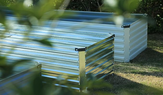 Galvanized Raised Garden Bed,2 Pcs 10×3×1FT Metal Planting Box for Outdoor Vegetable, Herb,Planter Gardening (Silver)