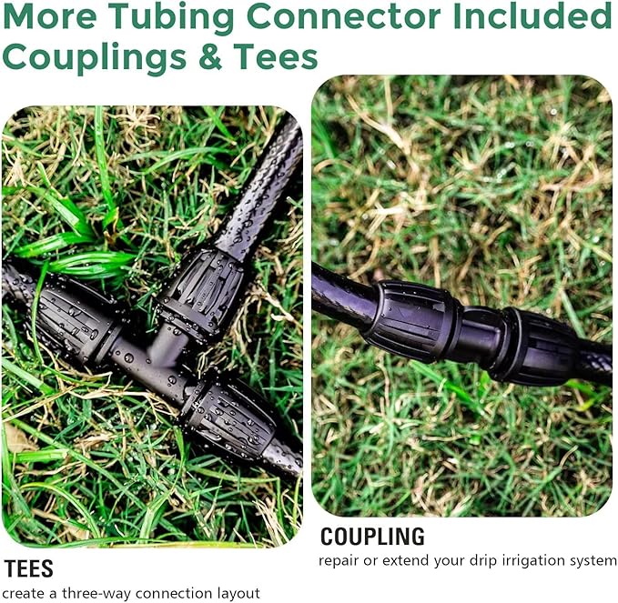 40 FT 1/2 inch Drip Irrigation Tubing Main Line Hose Tube for Garden Irrigation System (Includes 1/2" Straight Connector and 3-Way Connector)