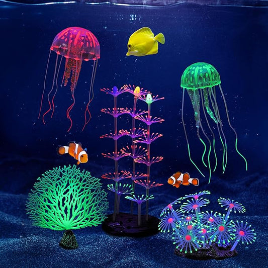 Lpraer 5 Packs Glow Aquarium Decorations Branch Coral Tree Glowing Jellyfish Simulation Glow Plant Glowing Effect Silicone for Fish Tank Decorations