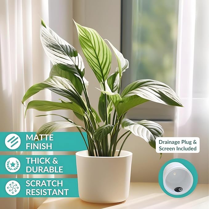Willowy 9 Inch Matte White Ceramic Planter - Ceramic Plant Pots for Indoor, White Indoor Planter, White Flower Pot for Indoor Plants, 9 Inch Plant Pot, 9 Inch Ceramic Planter, 9 Inch Pot with Drainage