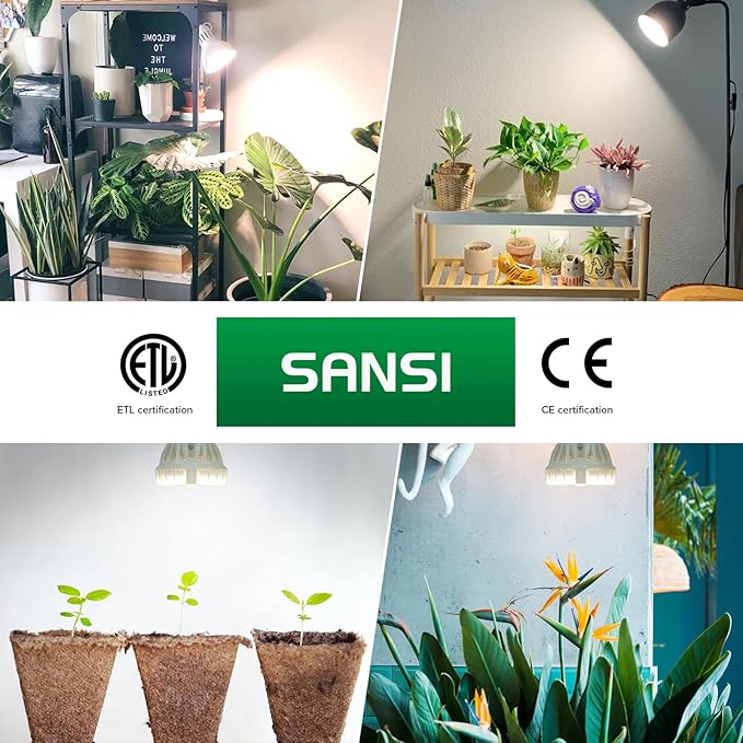 SANSI LED Grow Light Bulb for Seeds and Greens, Full Spectrum 10W Grow Light (150 Watt Equiv) with Optical Lens for Indoor Plant, High PPFD, E26 Base, 4-Pack
