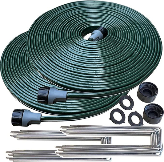 Watoo 2025 150 FT Flat Sprinkler Hose for Lawn Watering Garden Soaker Hose with Holes, Heavy Duty Lightweight No-Kink Water Hose with Stakes, Irrigation Hose, Great Fun for Kids and Dog