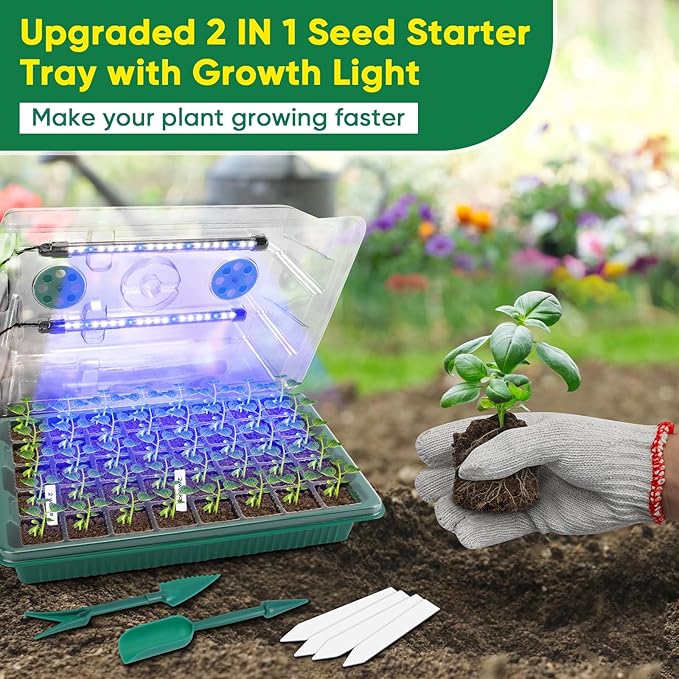Seed Starter Tray with Grow Light,3 Pack 120 Cells Seedling Tray with Humidity Dome/Indoor Grow Kit for Deep-Rooted Seedlings,Adjustable/Timed Light Plant Starter Set