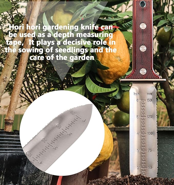 Hori Hori Garden Knife Tool - Stainless Gardening knife,With Sheath Soil Knife,Weeding Knife Yes Garden Digging, for Gardeners 2PACK