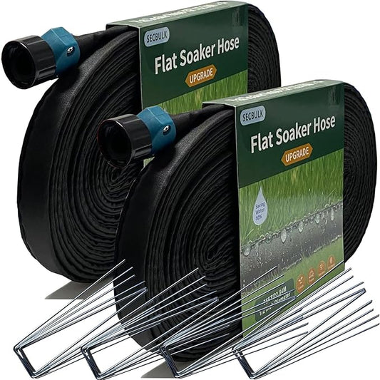 2025 Flat Soaker Hose 150 ft with Stakes for Garden, 75ft x 2 Linkable Drip Hose Diy Garden Irrigation System Saving 80% Water, Dual-layer Leak-free Design Water Hose with Holes