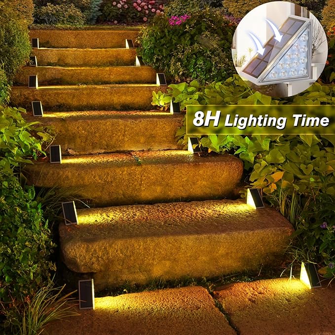 VOLISUN Solar Stair Lights 12 Pack, 7 Fixed Colors, Solar Step Lights Outdoor Waterproof IP67, LED Outdoor Step Light, Deck Light Outdoor Decor for Garden Stair, Front Step, Porch and Patio