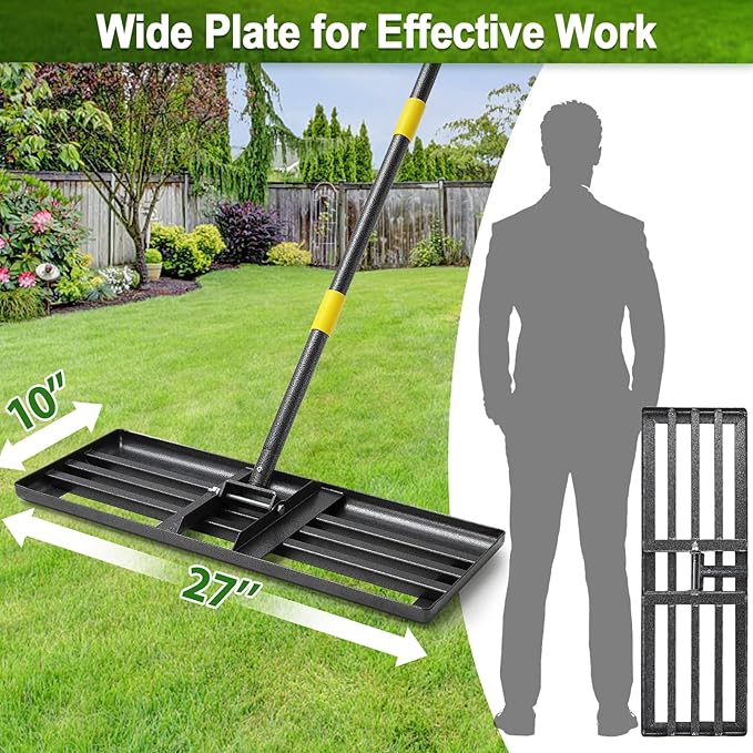 Lawn Leveling Rake, Large Levelawn Tool, 5FT Adjustable Handle Leveling Tool Heavy Duty Stainless Steel Lawn Leveler for Yard Garden Golf Course Soil Grass